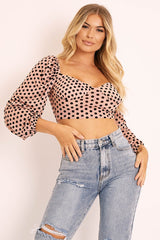 Nude Polka Dot Corset Crop Top - Ella-Tops