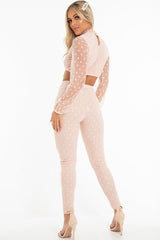Nude Polka Dot Mesh Crop Top Leggings Co-Ord - Sofia-Co-ords