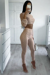 Nude Polka Dot Mesh Crop Top Leggings Co-Ord - Sofia-Co-ords