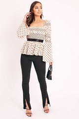 Nude Polka Mesh Shirred Fabric Top - Evarose-Tops