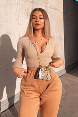 Nude Popper Front Bodysuit - Kymia-Bodysuits