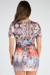 Nude Printed Lace Up T-shirt Dress - Tasha-Dresses