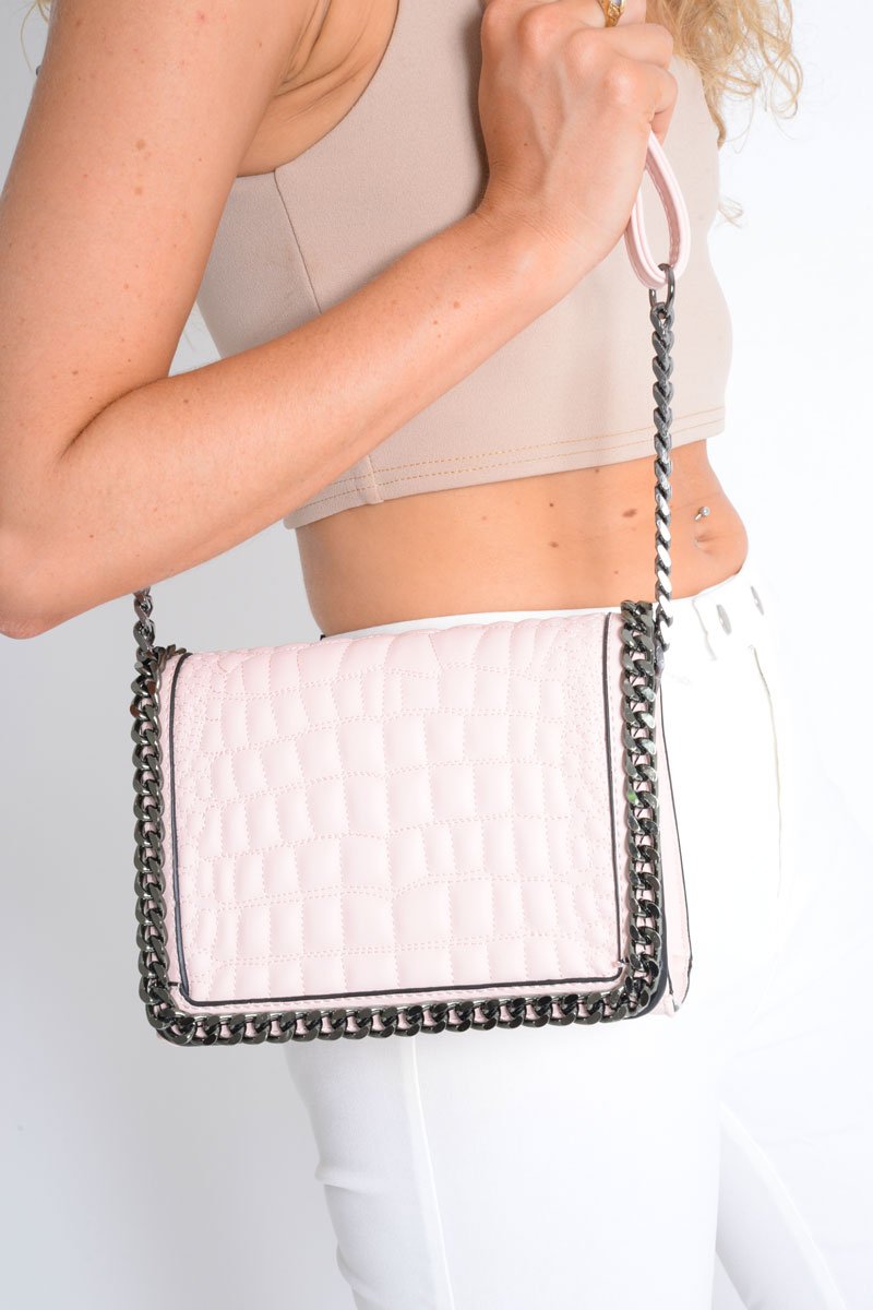 Nude Quilted Chain Trim Handbag - Destani-Bags