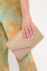 Nude Quilted Envelope Clutch Bag - Evelina-Bags