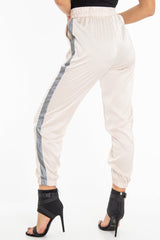 Nude Reflective Stripe Detail Joggers - Rosealee-Joggers