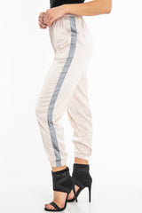 Nude Reflective Stripe Detail Joggers - Rosealee-Joggers