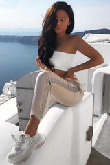 Nude Reflective Stripe Detail Joggers - Rosealee-Joggers