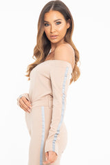 Nude Reflective Stripe Side Bardot Crop Top - Reece-Crop Tops