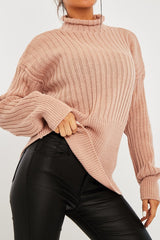 Nude Ribbed Balloon Sleeve Jumper - Jamora-Jumper