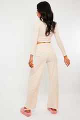 Nude Ribbed Button Front Top + Trouser Co-ord - Emani-Loungewear