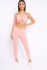 Nude Ribbed Contrast Side Stripe Co-ord - Kaity-Co-ords