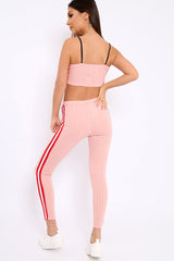 Nude Ribbed Contrast Side Stripe Co-ord - Kaity-Co-ords