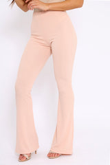 Nude Ribbed Kick Flare Trousers - Chlo-Trousers