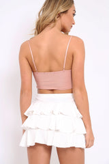 Nude Ribbed V Cut Crop Top - Cordelia-Crop Tops