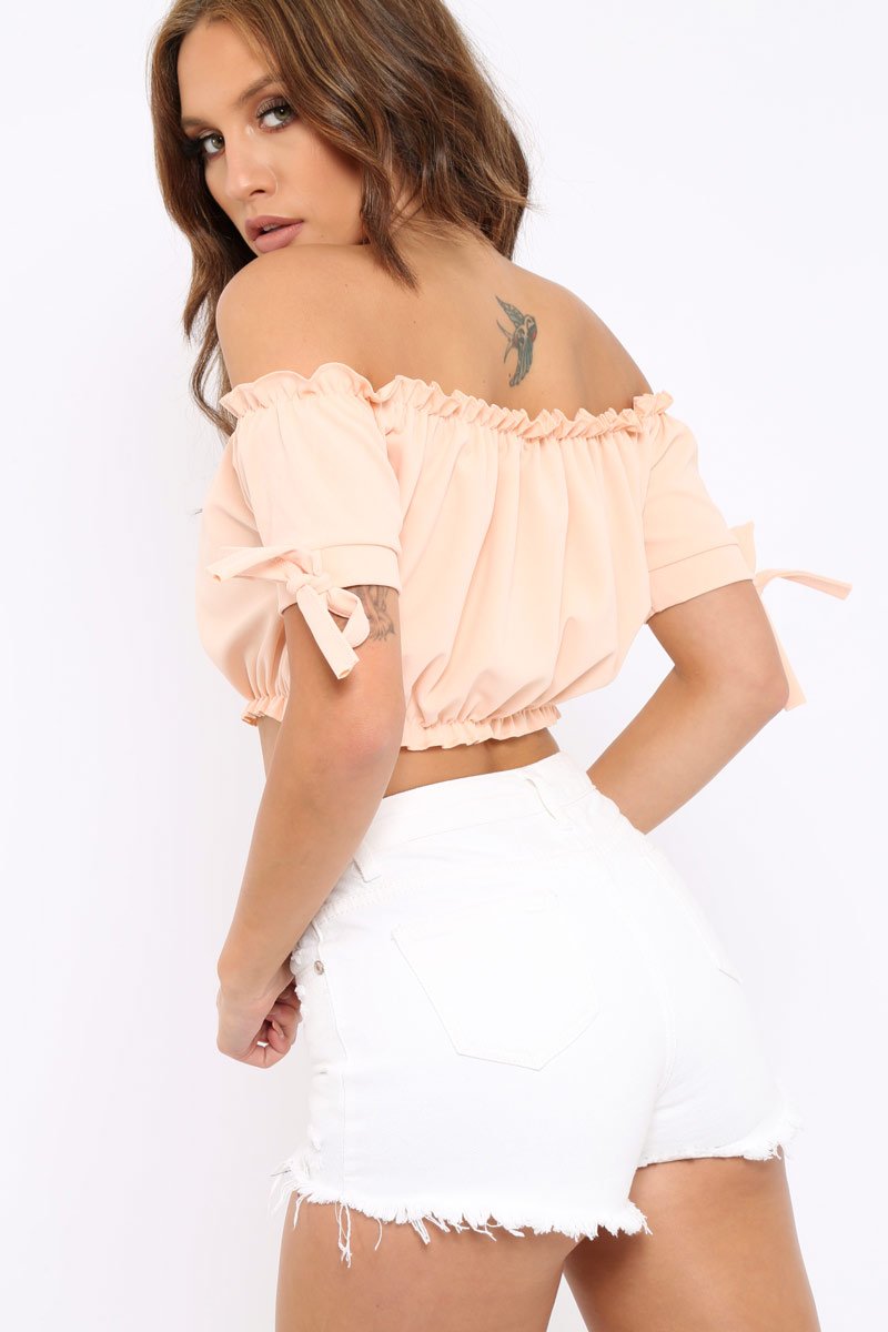 Nude Ruched Bardot Gypsy Crop Top - Janette-Crop Tops