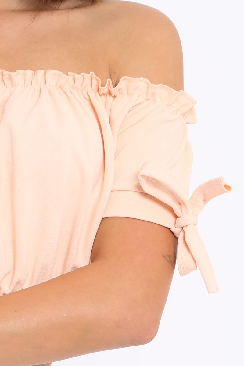 Nude Ruched Bardot Gypsy Crop Top - Janette-Crop Tops