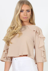 Nude Ruffle Crop Top - Melanie-Crop Tops