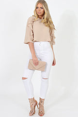 Nude Ruffle Crop Top - Melanie-Crop Tops