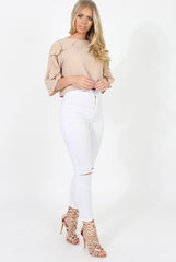 Nude Ruffle Crop Top - Melanie-Crop Tops