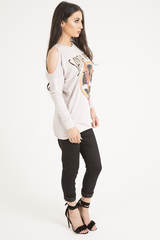 Nude 'Santa Rosa' Print Cold Shoulder Slouchy Top - Demi-Tops