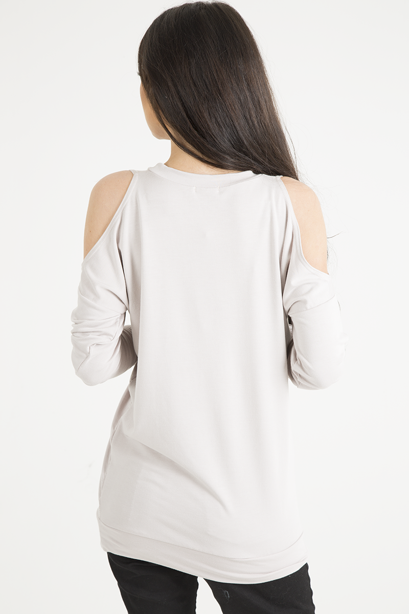 Nude 'Santa Rosa' Print Cold Shoulder Slouchy Top - Demi-Tops