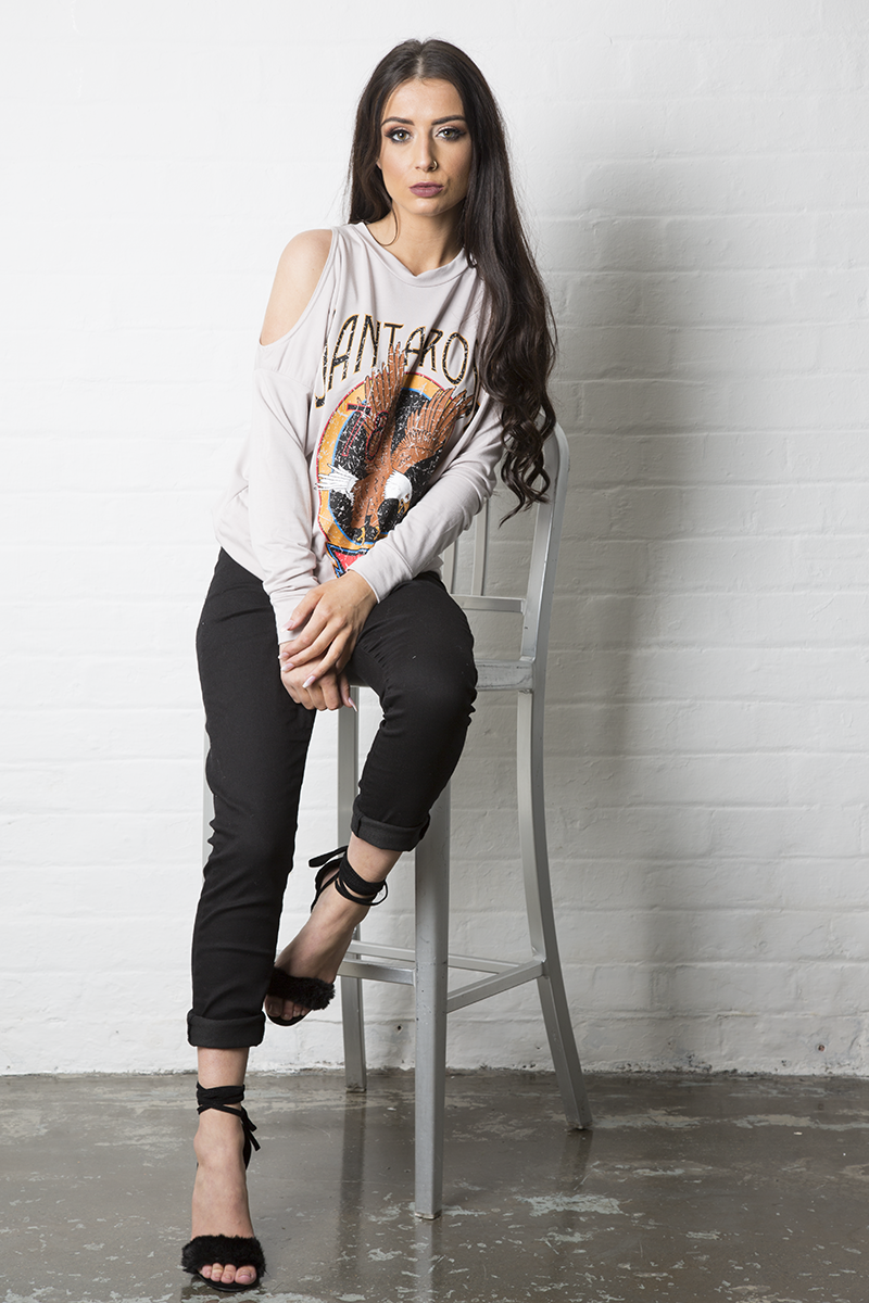Nude 'Santa Rosa' Print Cold Shoulder Slouchy Top - Demi-Tops