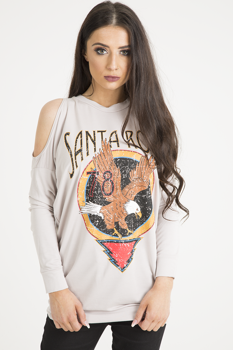 Nude 'Santa Rosa' Print Cold Shoulder Slouchy Top - Demi-Tops