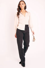 Nude Satin Covered Button Shirt - Eliza-Shirts