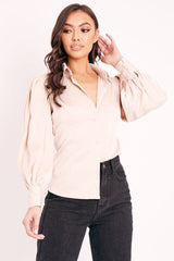 Nude Satin Covered Button Shirt - Eliza-Shirts