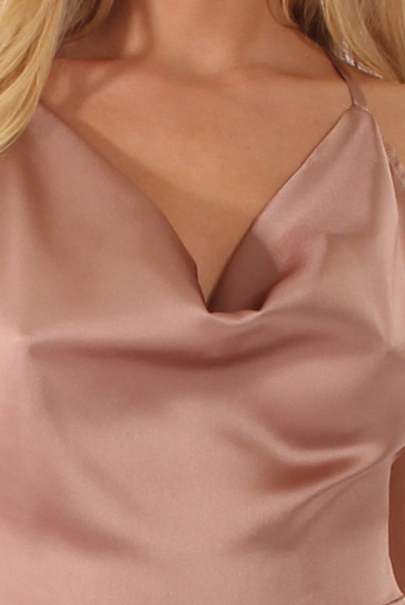 Nude Satin Cowl Neck Playsuit - Kasia-Playsuits