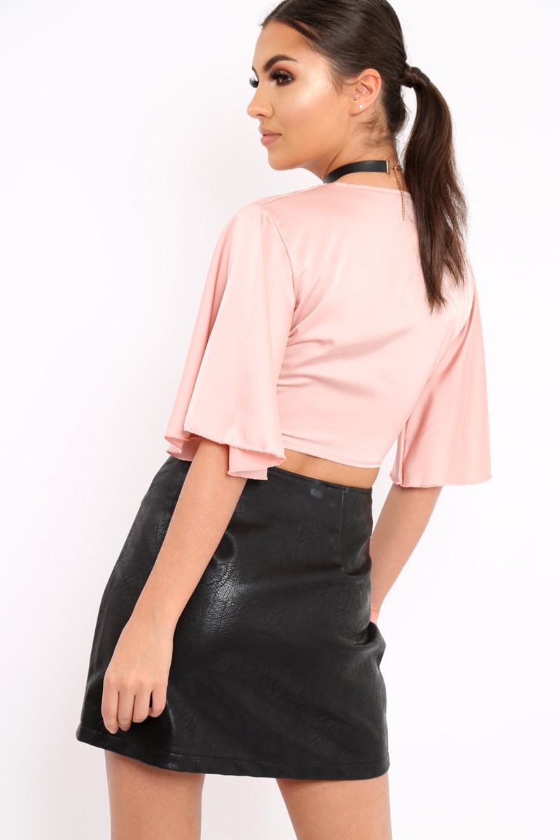 Nude Satin Tie Crop Top - Alara-Crop Tops