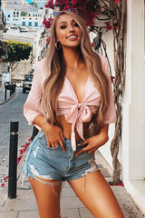 Nude Satin Tie Crop Top - Alara-Crop Tops