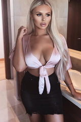 Nude Satin Tie Crop Top - Alara-Crop Tops