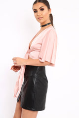 Nude Satin Tie Crop Top - Alara-Crop Tops