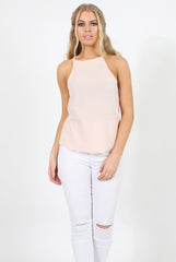 Nude Scallop Hem High Neck Vest - Kelsey-Tops