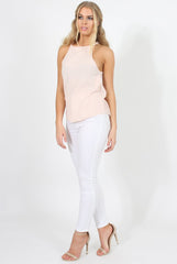 Nude Scallop Hem High Neck Vest - Kelsey-Tops