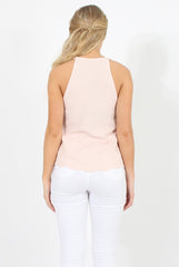 Nude Scallop Hem High Neck Vest - Kelsey-Tops