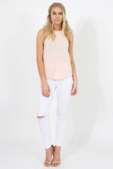 Nude Scallop Hem High Neck Vest - Kelsey-Tops