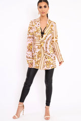 Nude Scarf Print Two Button Blazer - Hilary-Jackets