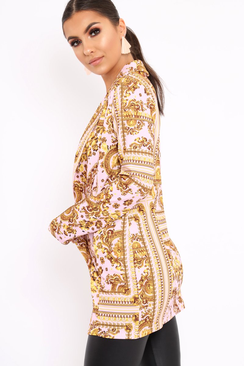 Nude Scarf Print Two Button Blazer - Hilary-Jackets