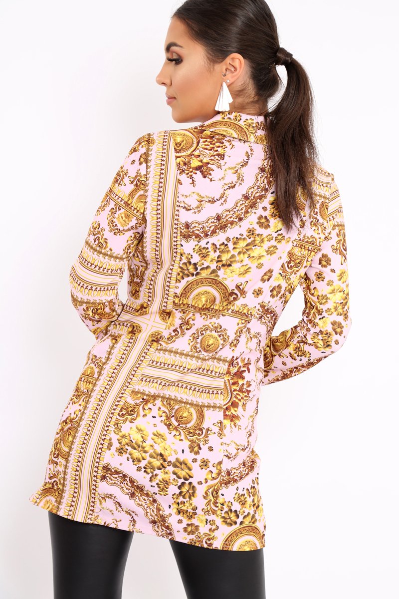 Nude Scarf Print Two Button Blazer - Hilary-Jackets