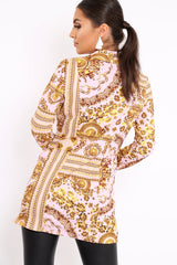 Nude Scarf Print Two Button Blazer - Hilary-Jackets