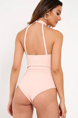 Nude Sequin Caged Halterneck Bodysuit - Aanvi-Bodysuits