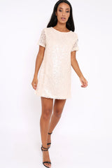 Nude Sequin Oversized Shift Dress - Lilly-Dresses