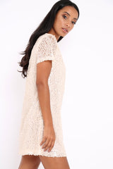 Nude Sequin Oversized Shift Dress - Lilly-Dresses