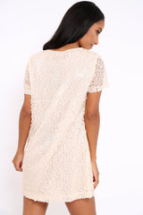Nude Sequin Oversized Shift Dress - Lilly-Dresses