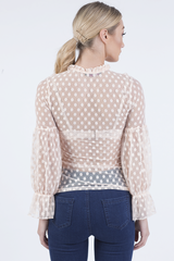 Nude Sheer Polka Dot Frill Blouse - Kaitlin-Blouses