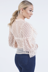 Nude Sheer Polka Dot Frill Blouse - Kaitlin-Blouses