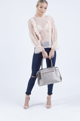 Nude Sheer Polka Dot Frill Blouse - Kaitlin-Blouses