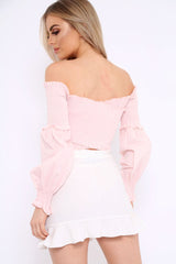 Nude Shirred Bardot Crop Top - Abisha-Crop Tops
